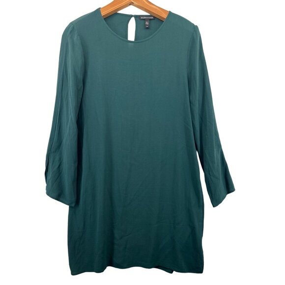 Eileen Fisher Sheath Dress Sz S Emerald Grn Tunic Silk Split-Sleeve QuietLuxury - Picture 1 of 12